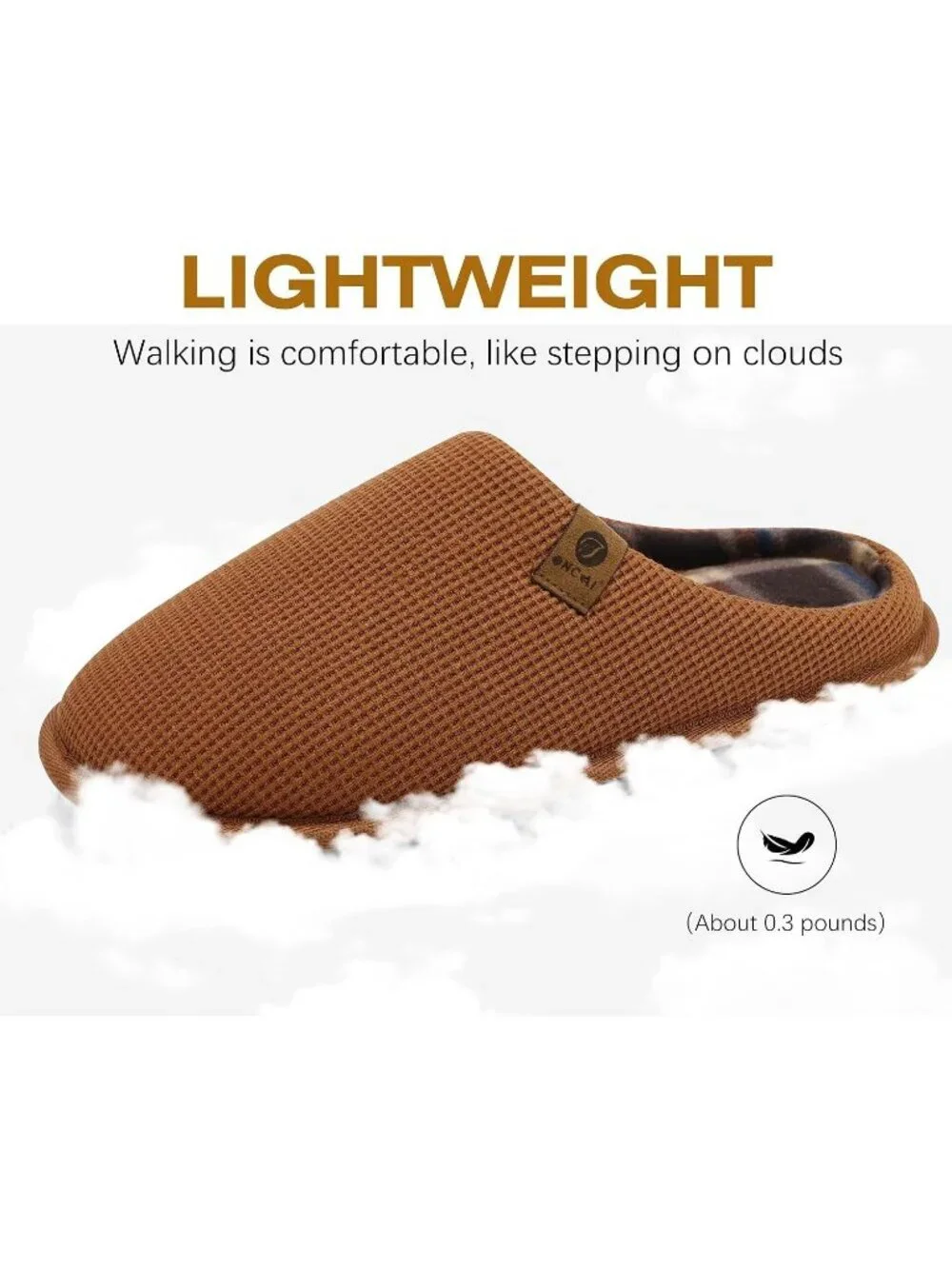 Men's Khaki Cushion Memory Foam Shake Fleece Faux Fur Lining House Slipper Shoes